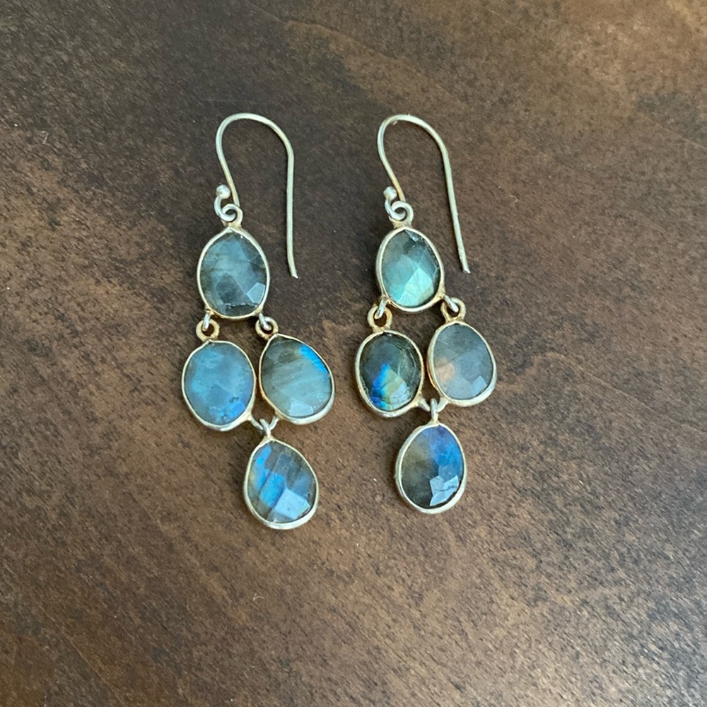 Gold Moonstone Dangle Earrings - image 3
